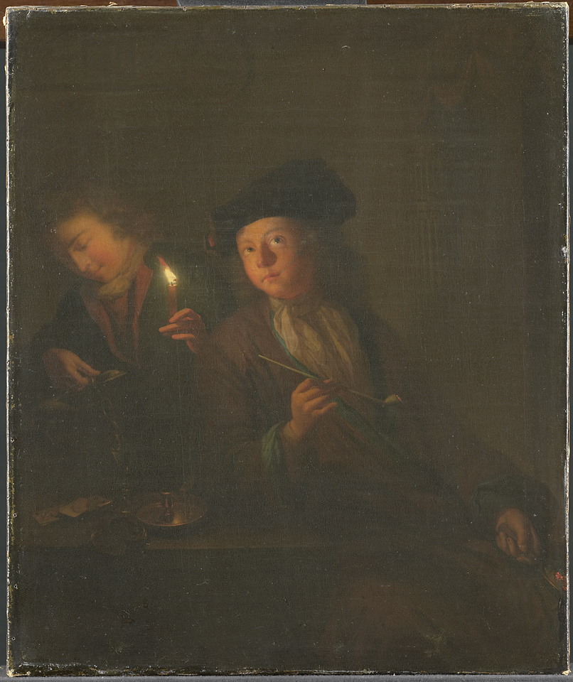 Ein Mann mit einer Pfeife und ein Mann, der sich ein Glas einschenkt (ca. 1690-1706), Amsterdam, Rijksmuseum