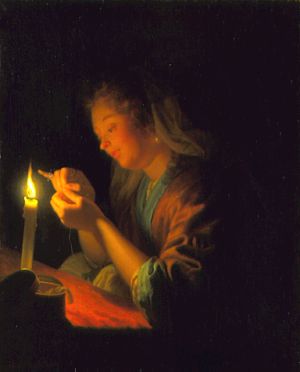 Girl Threading a Needle by Candlelight (spte 1670er), London, The Wallace Collection